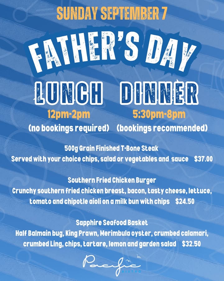 Featured image for “Father’s Day Celebration at Pacific Bistro: Special Menus & $15 Lunches”